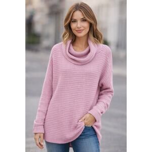 Pilcro Anthropologie Cowl Neck Oversized Knit Pink Sweater sz small